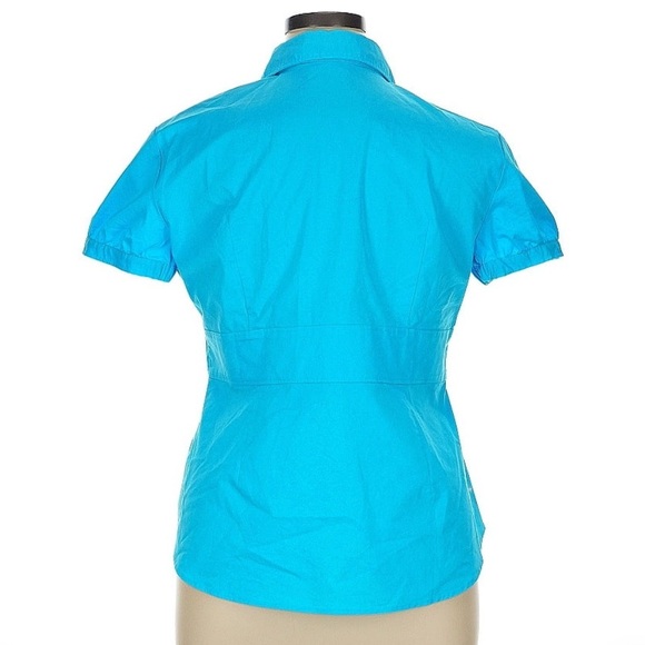 New York & Company Blue Short Sleeve Button Down Shirt - Picture 2 of 6